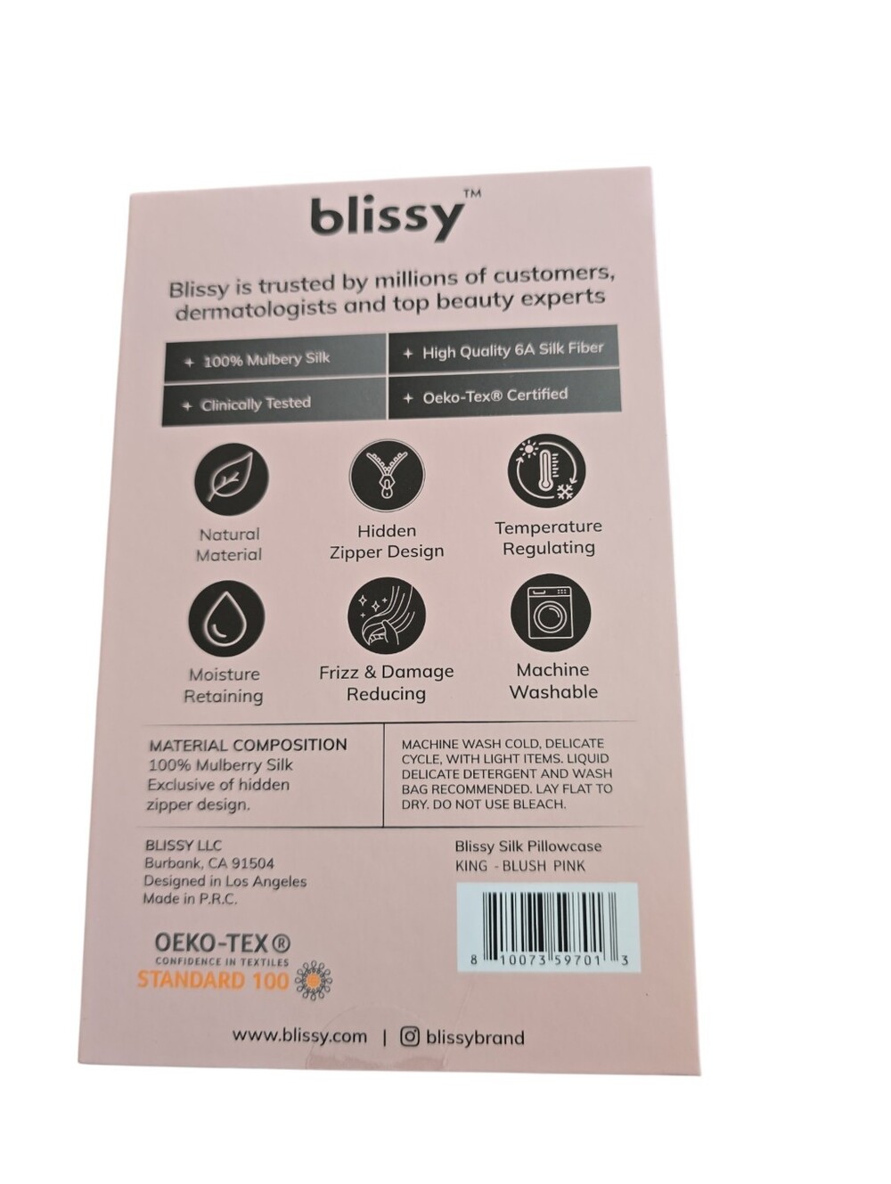 NEW Blissy 100% Mulberry Silk Pillowcase King Size Pink Factory Sealed - Picture 2 of 4